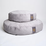 dog beds in light grey corduroy
