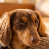 Dachshund resting its head on a Khaki PupStep 2-Step