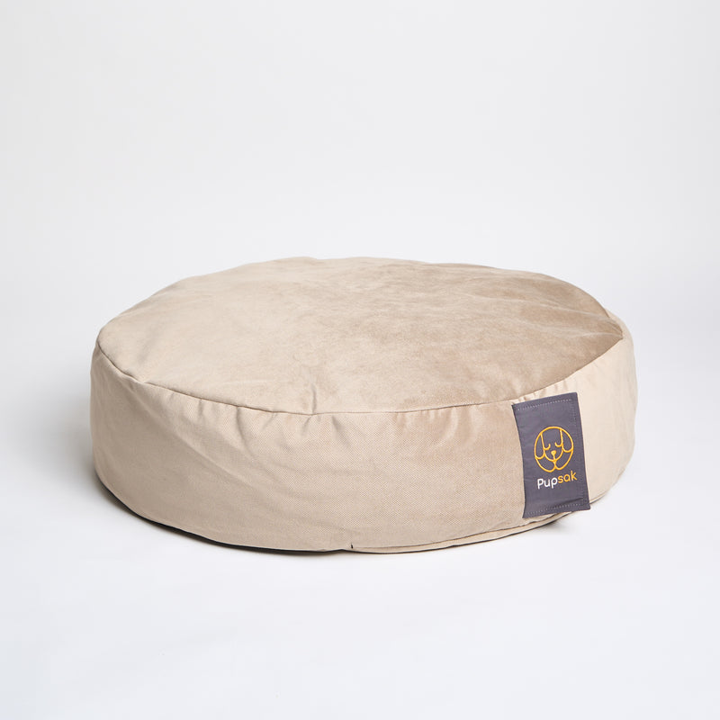 Luxury round dog bed in stone velvet