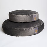 Luxury large and small dog beds in dark grey velvet