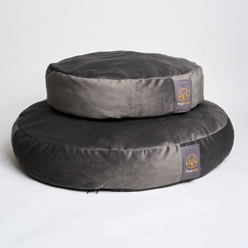 Small and Large dog beds in dark grey velvet
