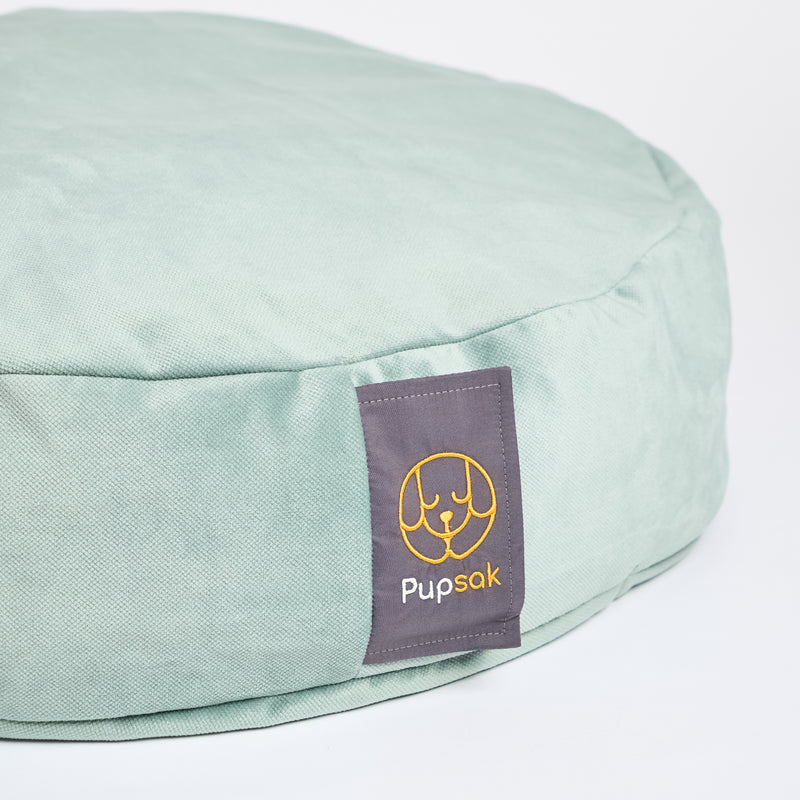 Comfy round dog bed in mint velvet