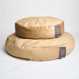 Large and small dog beds in caramel velvet