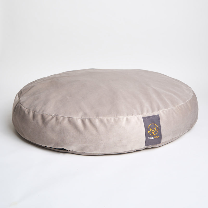 Large luxury dog bed in light grey velvet